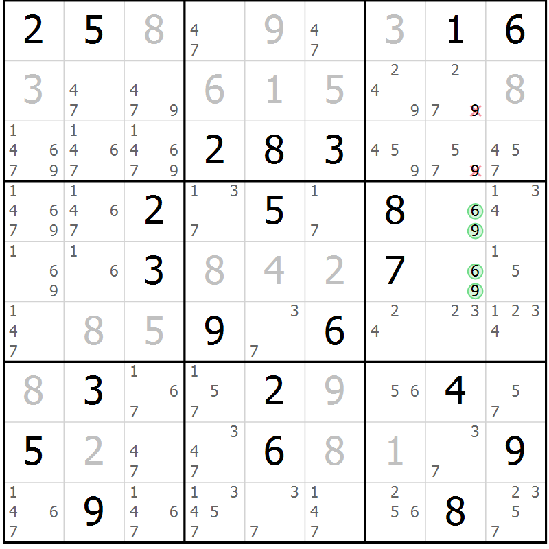 Position des candidats pour la solution de la Gr 4 page 7 du magazine de sudoku Virtuose n° 114