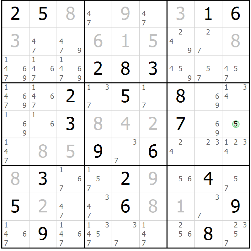 Position des candidats pour la solution de la Gr 4 page 7 du magazine de sudoku Virtuose n° 114