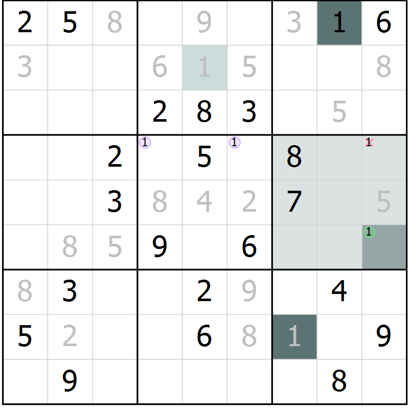 Position des candidats pour la solution de la Gr 4 page 7 du magazine de sudoku Virtuose n° 114