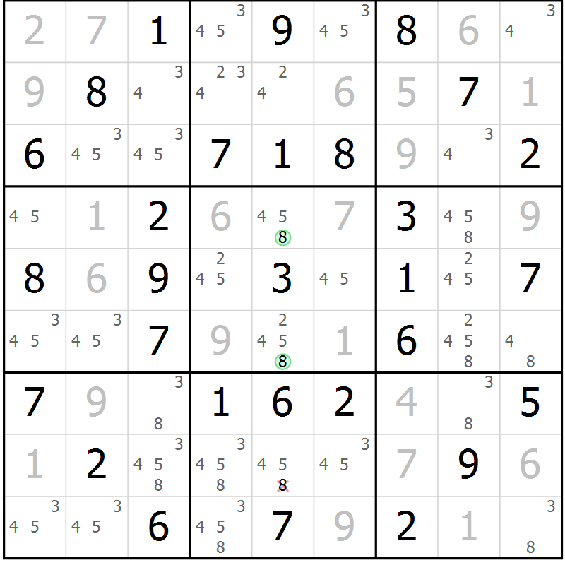 Position des candidats pour la solution de la Gr 40 page 43 du magazine de sudoku Virtuose n° 114
