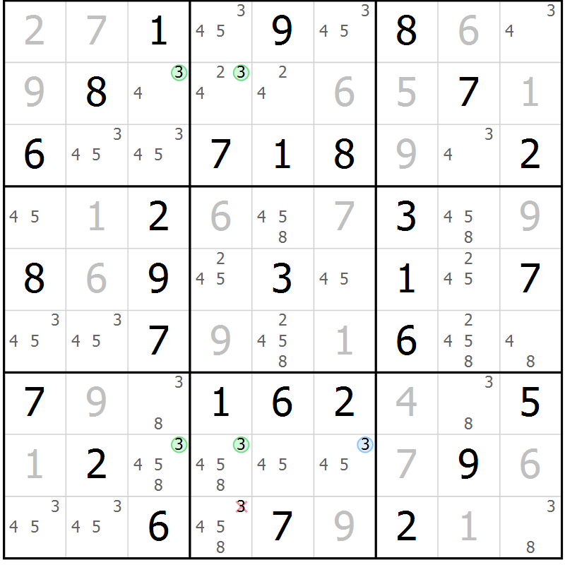 Position des candidats pour la solution de la Gr 40 page 43 du magazine de sudoku Virtuose n° 114
