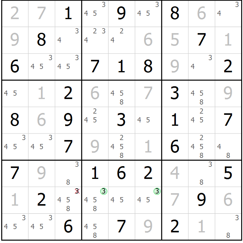 Position des candidats pour la solution de la Gr 40 page 43 du magazine de sudoku Virtuose n° 114