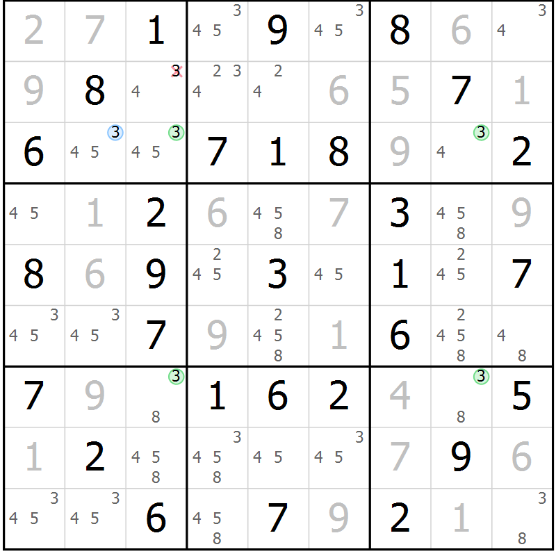 Position des candidats pour la solution de la Gr 40 page 43 du magazine de sudoku Virtuose n° 114