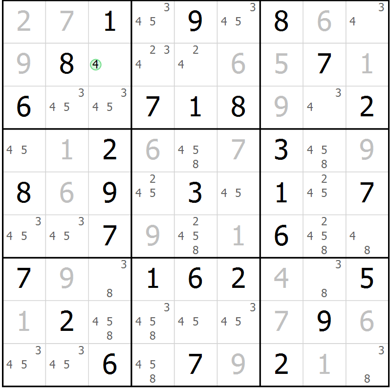Position des candidats pour la solution de la Gr 40 page 43 du magazine de sudoku Virtuose n° 114