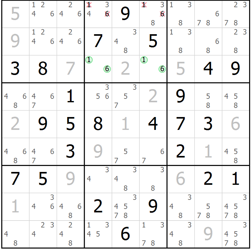 Position des candidats pour la solution de la Gr 41 page 44 du magazine de sudoku Virtuose n° 114
