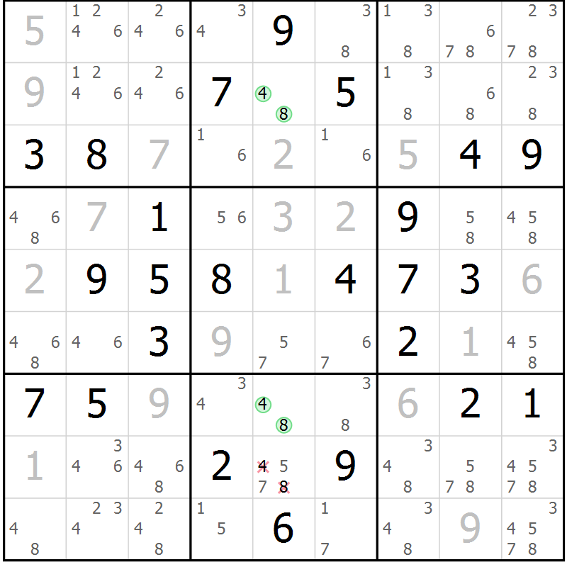 Position des candidats pour la solution de la Gr 41 page 44 du magazine de sudoku Virtuose n° 114
