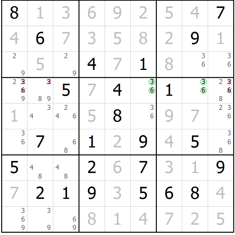 Position des candidats pour la solution de la Gr 42 page 45 du magazine de sudoku Virtuose n° 114