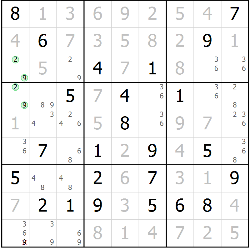 Position des candidats pour la solution de la Gr 42 page 45 du magazine de sudoku Virtuose n° 114