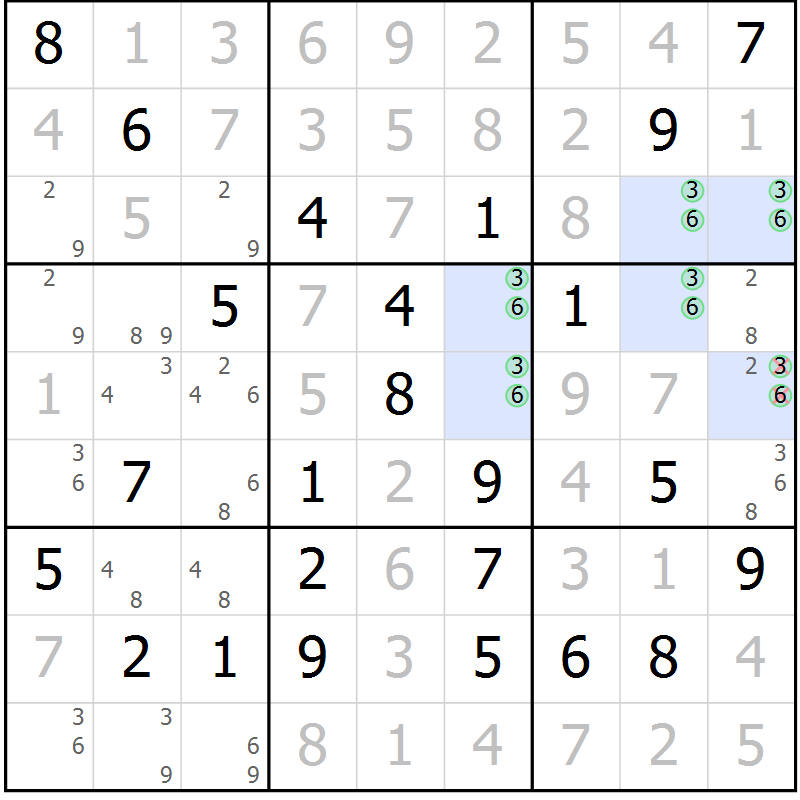 Position des candidats pour la solution de la Gr 42 page 45 du magazine de sudoku Virtuose n° 114