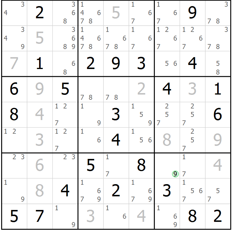 Position des candidats pour la solution de la Gr 43 page 46 du magazine de sudoku Virtuose n° 114