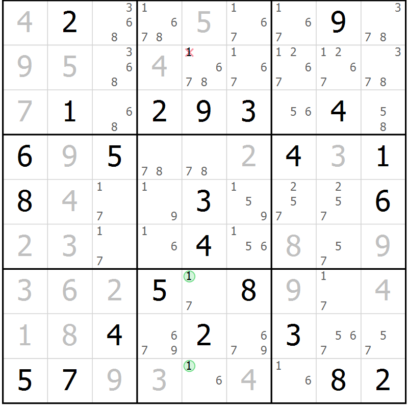 Position des candidats pour la solution de la Gr 43 page 46 du magazine de sudoku Virtuose n° 114