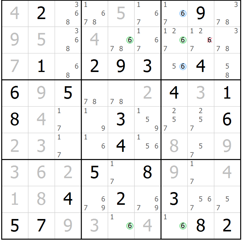 Position des candidats pour la solution de la Gr 43 page 46 du magazine de sudoku Virtuose n° 114