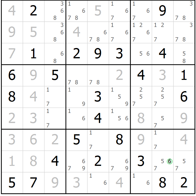 Position des candidats pour la solution de la Gr 43 page 46 du magazine de sudoku Virtuose n° 114