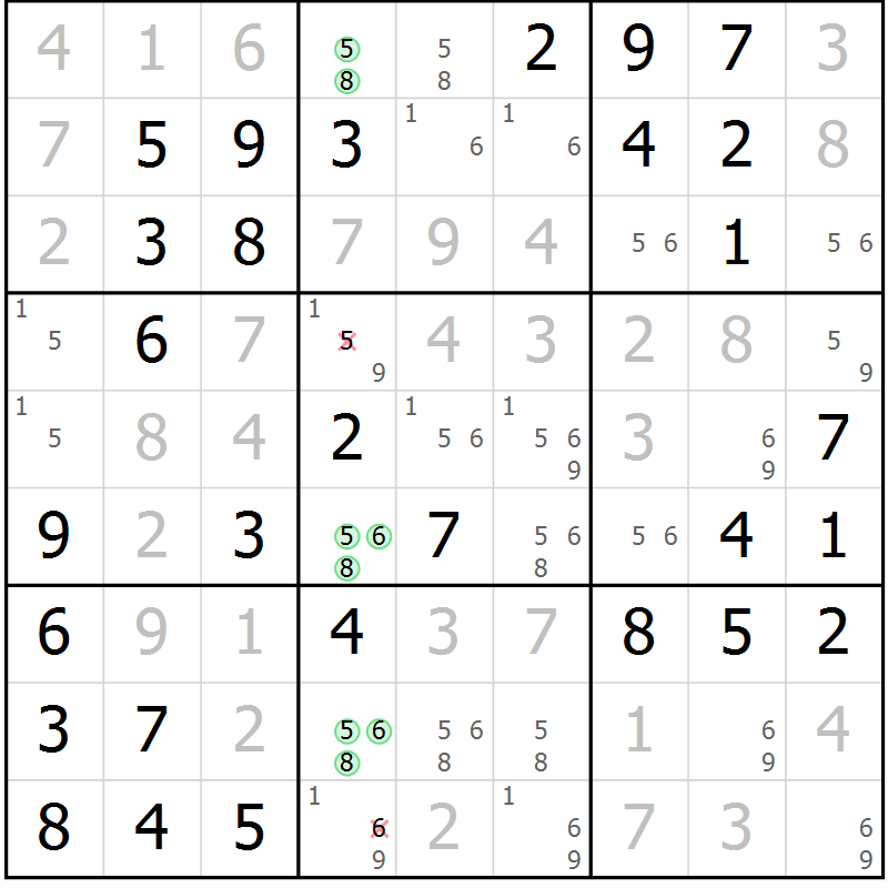 Position des candidats pour la solution de la Gr 44 page 47 du magazine de sudoku Virtuose n° 114