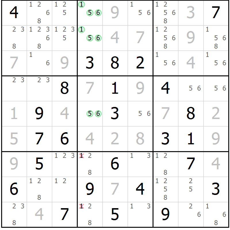 Position des candidats pour la solution de la Gr 45 page 48 du magazine de sudoku Virtuose n° 114