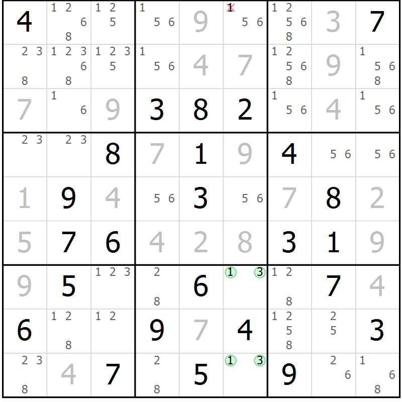 Position des candidats pour la solution de la Gr 45 page 48 du magazine de sudoku Virtuose n° 114