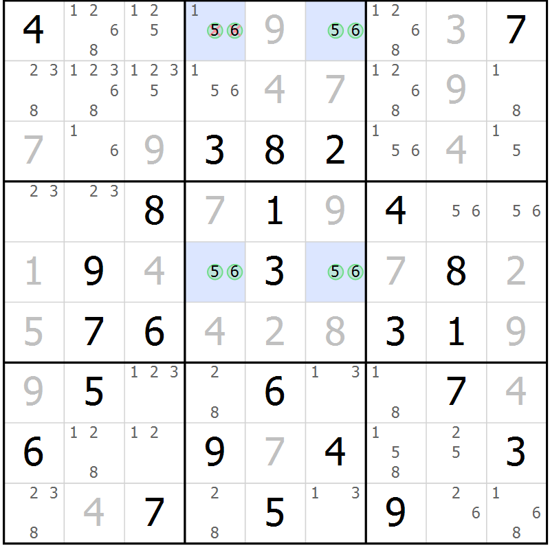Position des candidats pour la solution de la Gr 45 page 48 du magazine de sudoku Virtuose n° 114