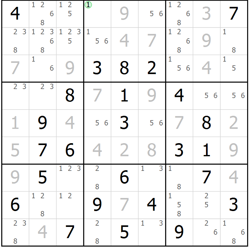 Position des candidats pour la solution de la Gr 45 page 48 du magazine de sudoku Virtuose n° 114
