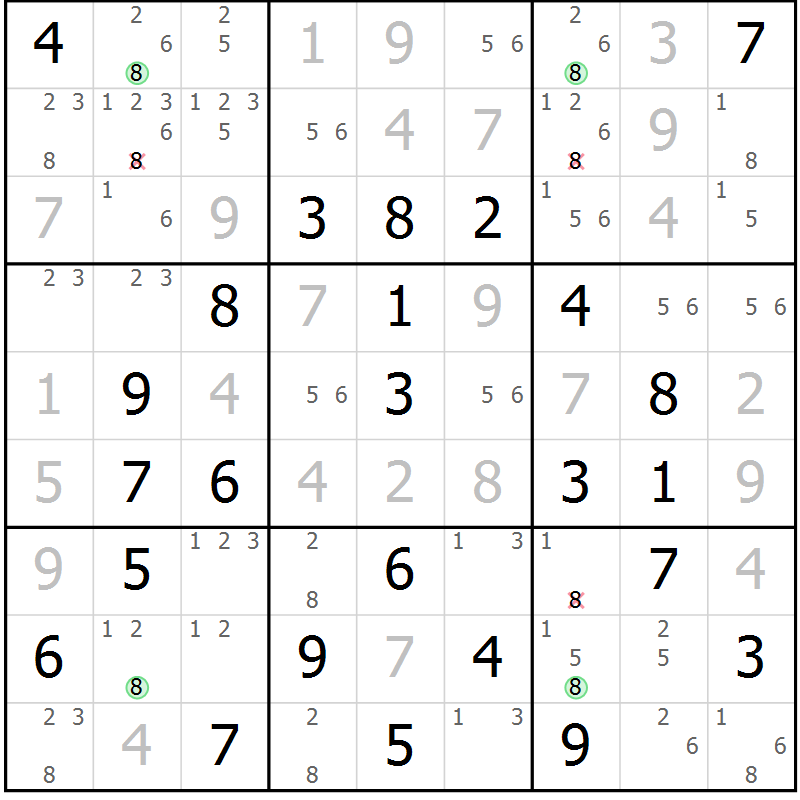 Position des candidats pour la solution de la Gr 45 page 48 du magazine de sudoku Virtuose n° 114