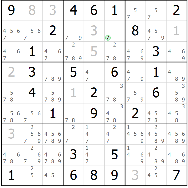 Position des candidats pour la solution de la Gr 46 page 49 du magazine de sudoku Virtuose n° 114