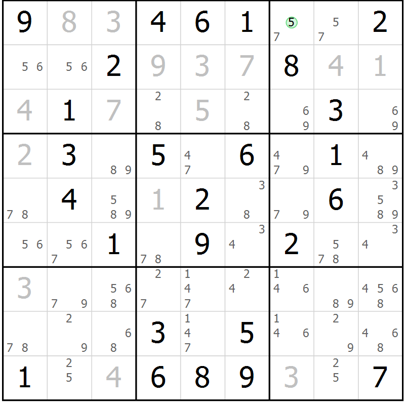 Position des candidats pour la solution de la Gr 46 page 49 du magazine de sudoku Virtuose n° 114