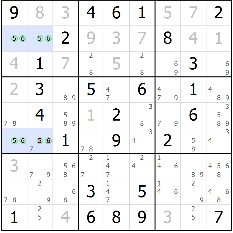 Position des candidats pour la solution de la Gr 46 page 49 du magazine de sudoku Virtuose n° 114