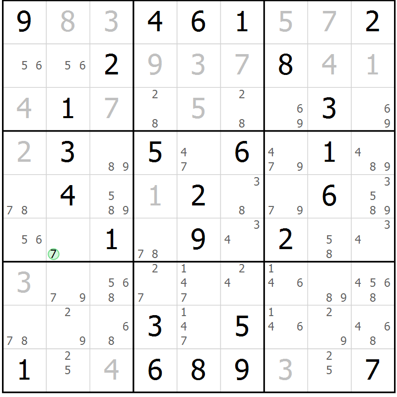 Position des candidats pour la solution de la Gr 46 page 49 du magazine de sudoku Virtuose n° 114