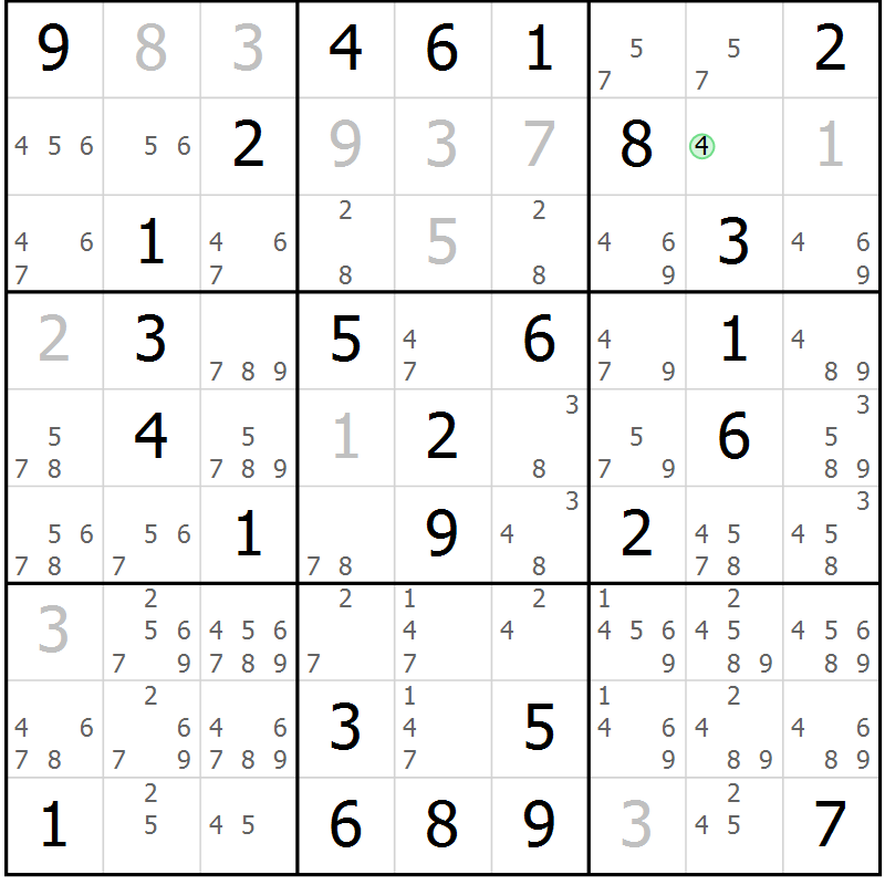 Position des candidats pour la solution de la Gr 46 page 49 du magazine de sudoku Virtuose n° 114