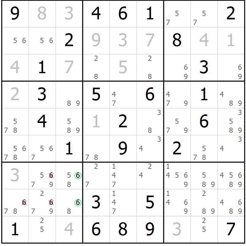 Position des candidats pour la solution de la Gr 46 page 49 du magazine de sudoku Virtuose n° 114