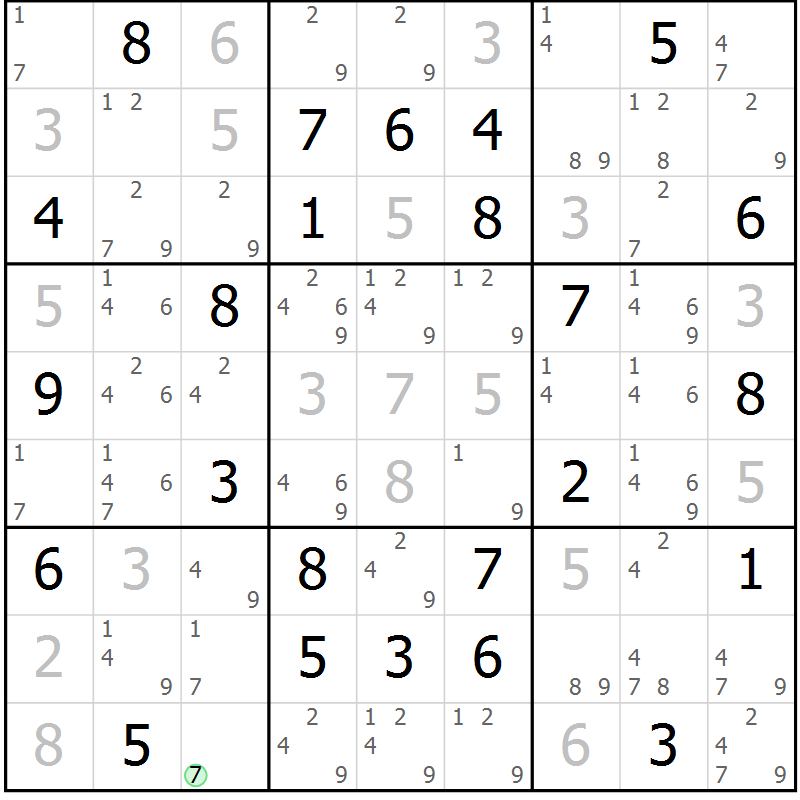 Position des candidats pour la solution de la Gr 47 page 50 du magazine de sudoku Virtuose n° 114