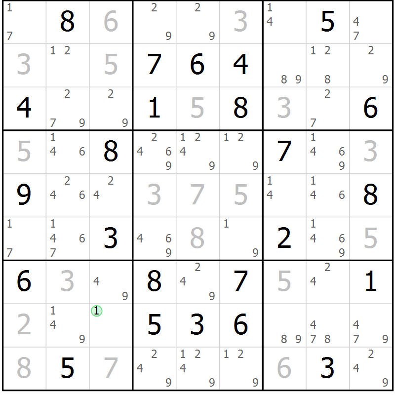 Position des candidats pour la solution de la Gr 47 page 50 du magazine de sudoku Virtuose n° 114