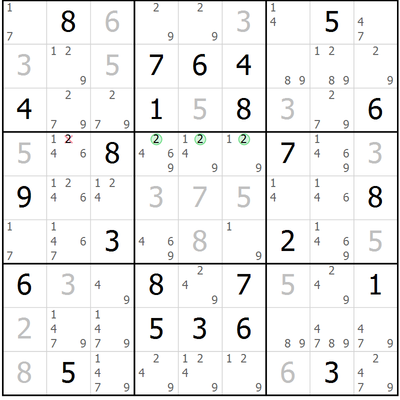 Position des candidats pour la solution de la Gr 47 page 50 du magazine de sudoku Virtuose n° 114