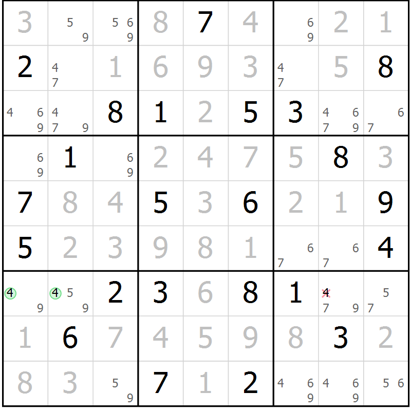 Position des candidats pour la solution de la Gr 48 page 51 du magazine de sudoku Virtuose n° 114