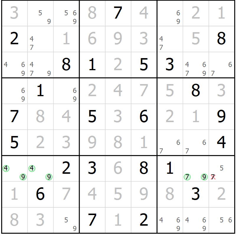 Position des candidats pour la solution de la Gr 48 page 51 du magazine de sudoku Virtuose n° 114