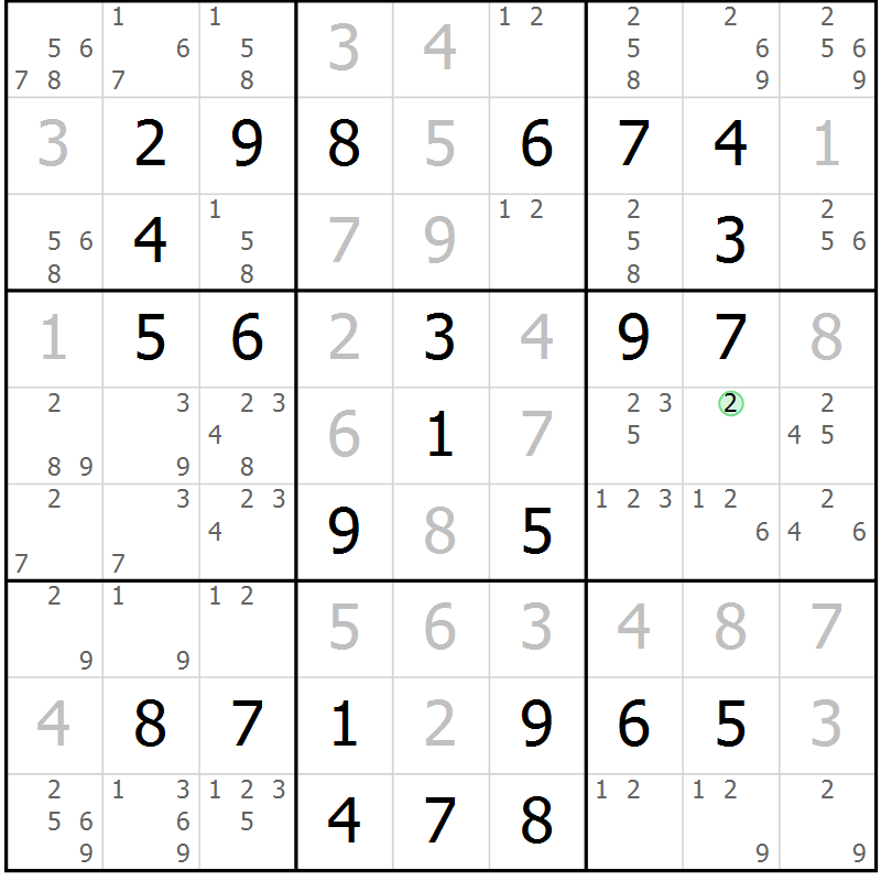 Position des candidats pour la solution de la Gr 49 page 52 du magazine de sudoku Virtuose n° 114