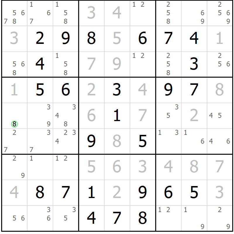 Position des candidats pour la solution de la Gr 49 page 52 du magazine de sudoku Virtuose n° 114