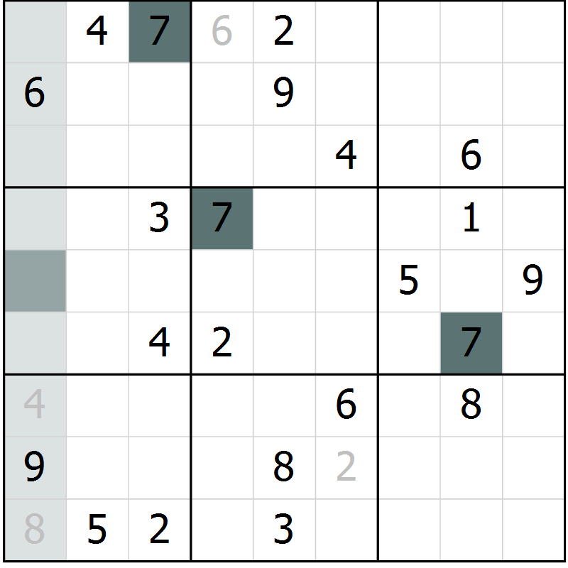 Position des candidats pour la solution de la Gr 5 page 8 du magazine de sudoku Virtuose n° 114