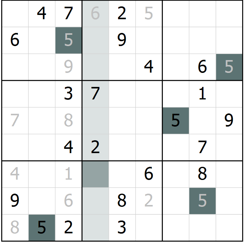 Position des candidats pour la solution de la Gr 5 page 8 du magazine de sudoku Virtuose n° 114
