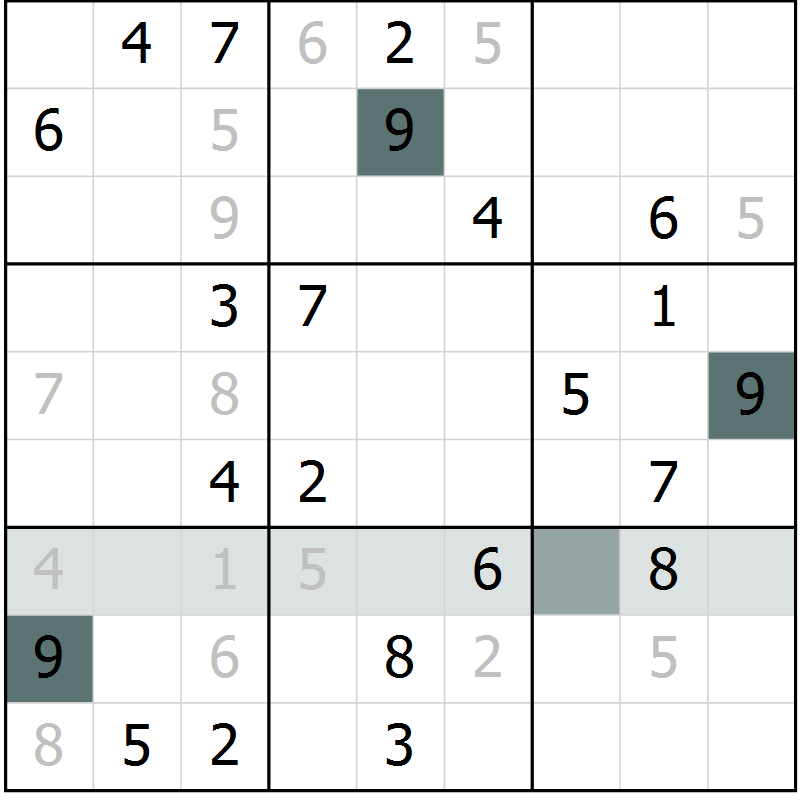 Position des candidats pour la solution de la Gr 5 page 8 du magazine de sudoku Virtuose n° 114