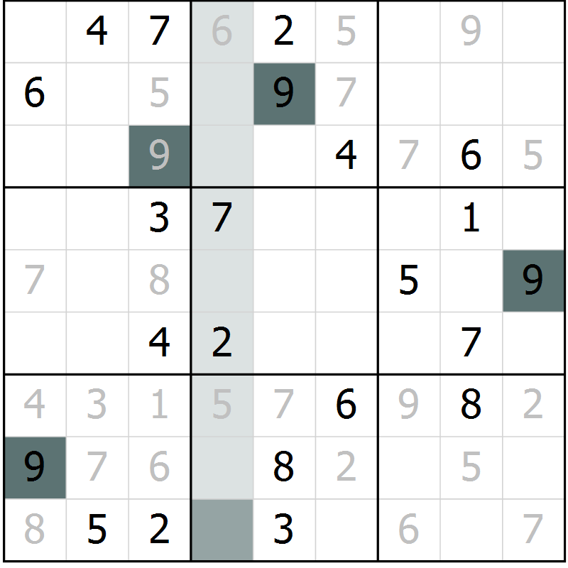 Position des candidats pour la solution de la Gr 5 page 8 du magazine de sudoku Virtuose n° 114