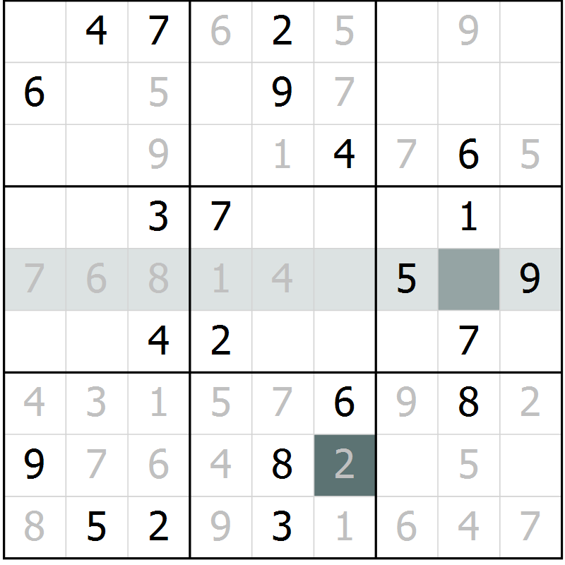 Position des candidats pour la solution de la Gr 5 page 8 du magazine de sudoku Virtuose n° 114