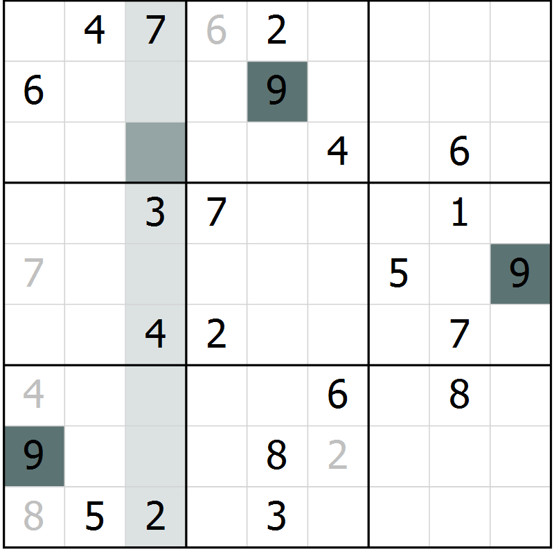 Position des candidats pour la solution de la Gr 5 page 8 du magazine de sudoku Virtuose n° 114