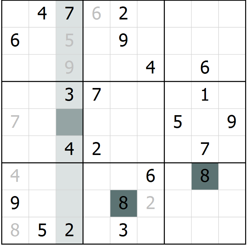 Position des candidats pour la solution de la Gr 5 page 8 du magazine de sudoku Virtuose n° 114