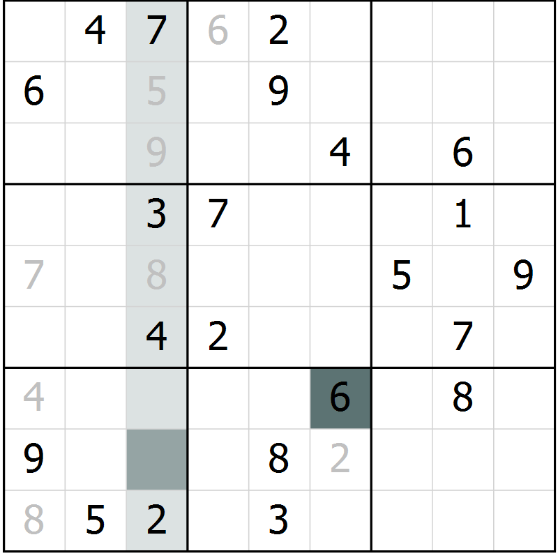 Position des candidats pour la solution de la Gr 5 page 8 du magazine de sudoku Virtuose n° 114