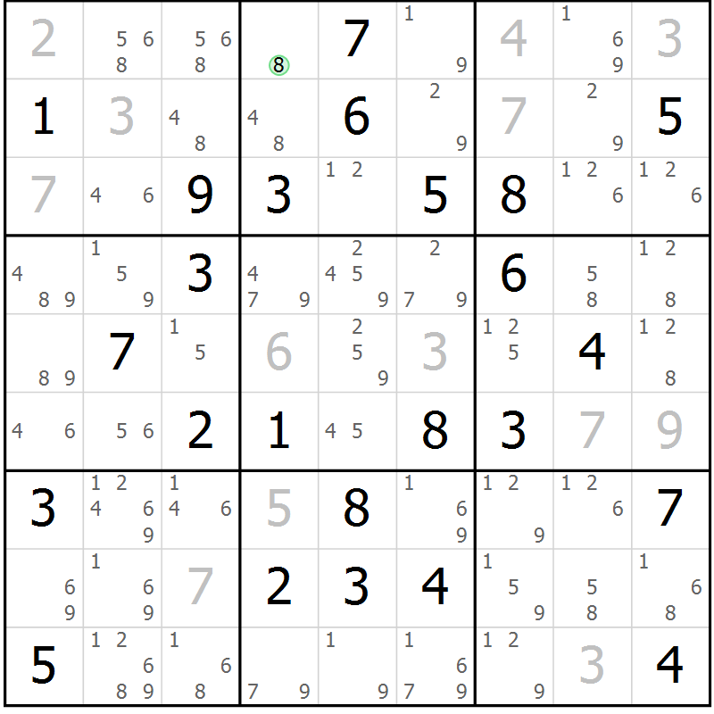 Position des candidats pour la solution de la Gr 50 page 53 du magazine de sudoku Virtuose n° 114