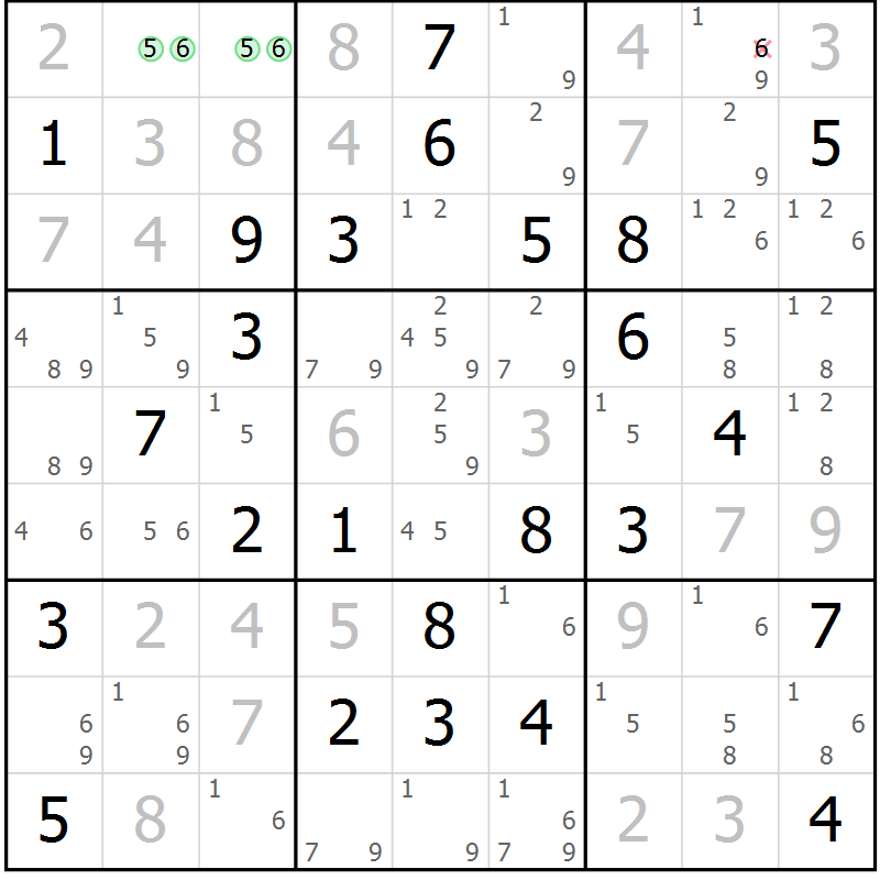 Position des candidats pour la solution de la Gr 50 page 53 du magazine de sudoku Virtuose n° 114