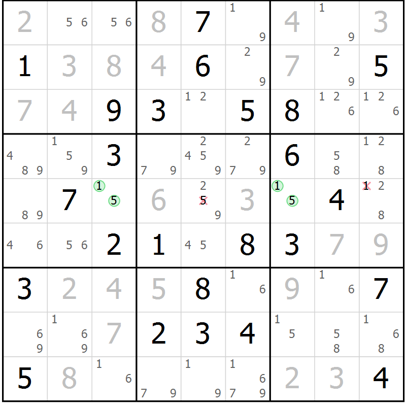 Position des candidats pour la solution de la Gr 50 page 53 du magazine de sudoku Virtuose n° 114