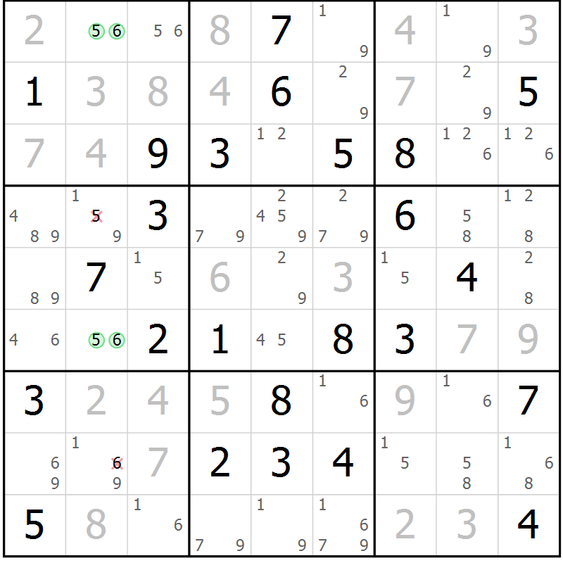 Position des candidats pour la solution de la Gr 50 page 53 du magazine de sudoku Virtuose n° 114