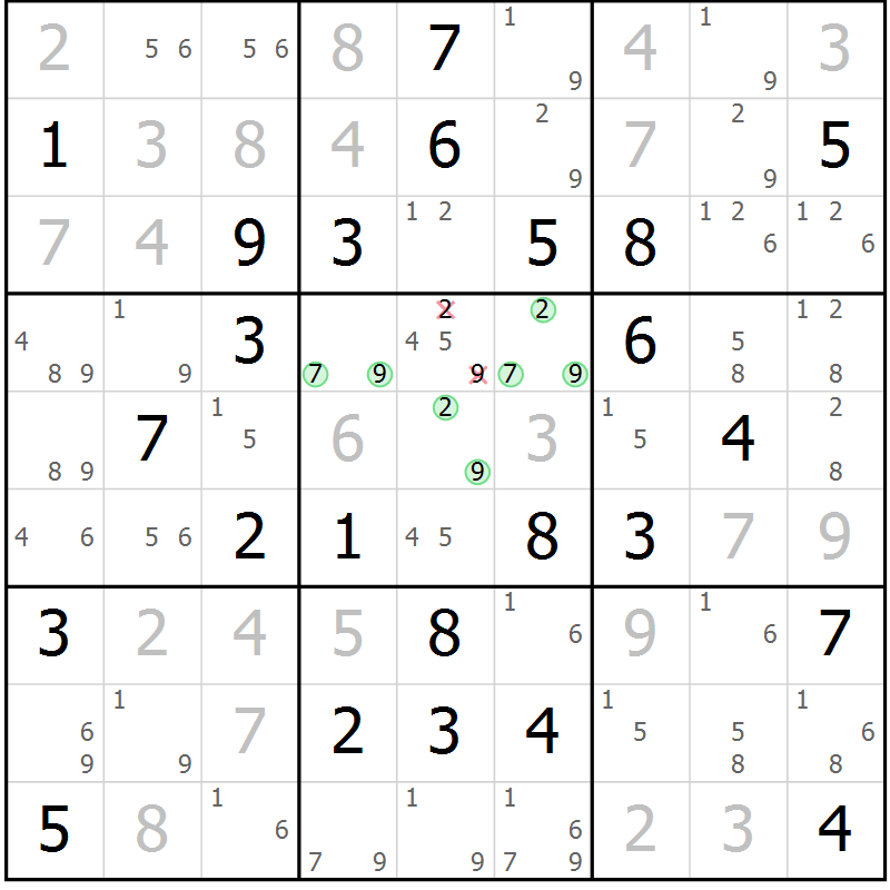 Position des candidats pour la solution de la Gr 50 page 53 du magazine de sudoku Virtuose n° 114