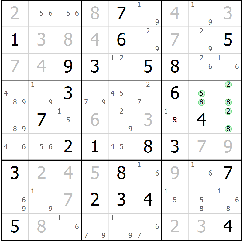 Position des candidats pour la solution de la Gr 50 page 53 du magazine de sudoku Virtuose n° 114